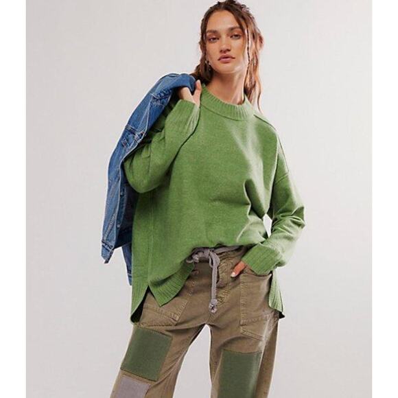 Free People Phoebe Oversized Pullover Sweater Large Wool Blend Ribbed Knit - Picture 1 of 5